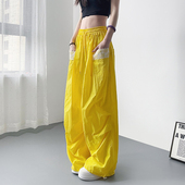 胖mm宽松显瘦防晒蕾丝口袋阔腿裤 夏日多巴胺冰丝速干休闲裤 女大码