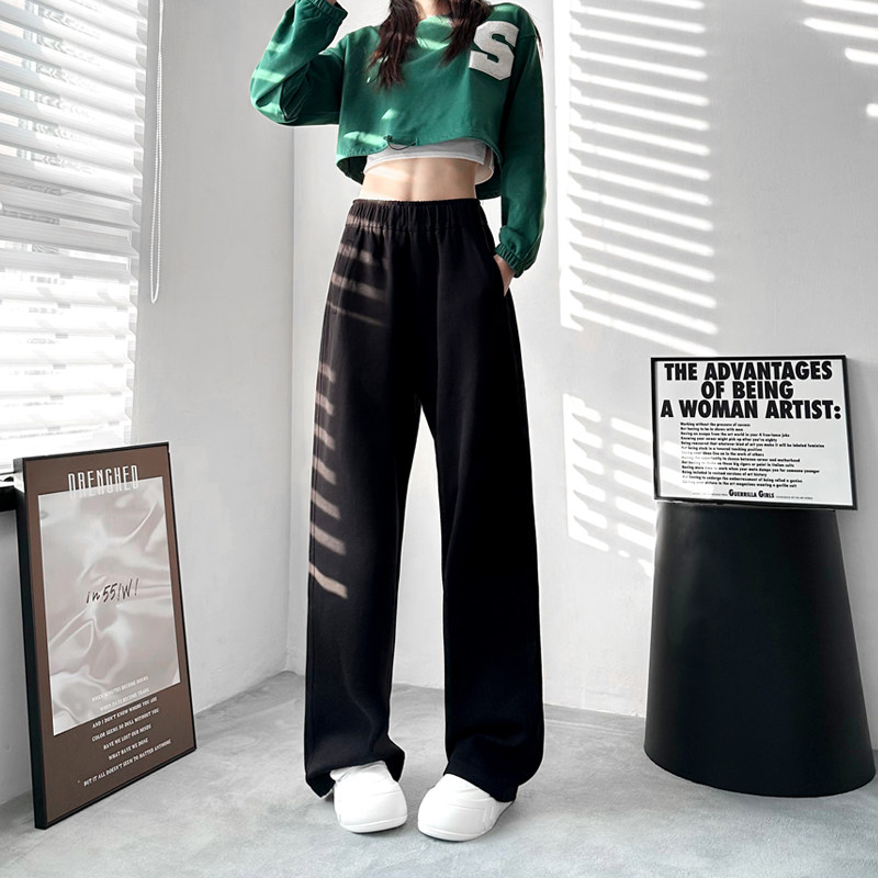 黑色运动阔腿裤女春季新款大码胖mm显瘦遮肉休闲裤高腰垂感直筒裤,女装/女士精品,大码裤装,淘宝优惠券,粉丝福利购,淘宝优惠卷