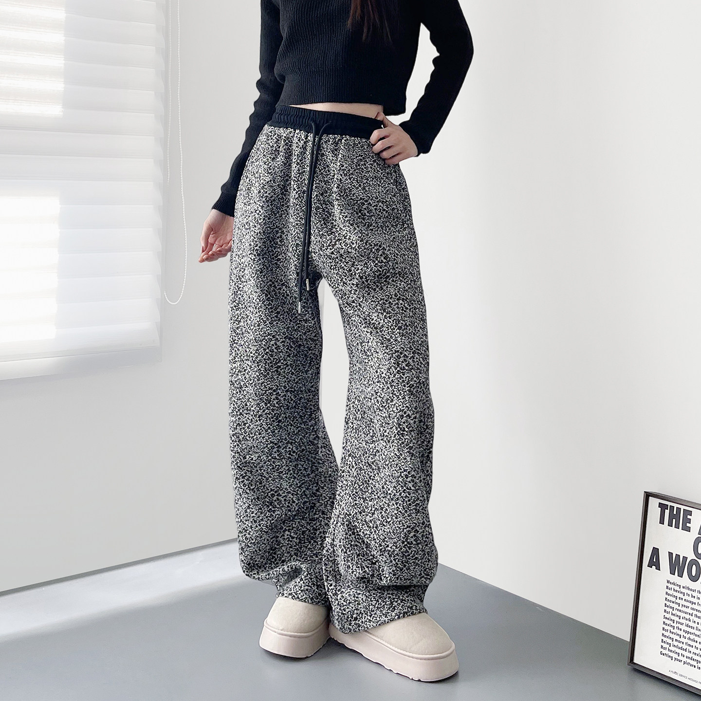 设计感针织加厚豹纹阔腿裤女冬季保暖大码胖mm显瘦个性修身弯刀裤,女装/女士精品,大码裤装,淘宝优惠券,粉丝福利购,淘宝优惠卷