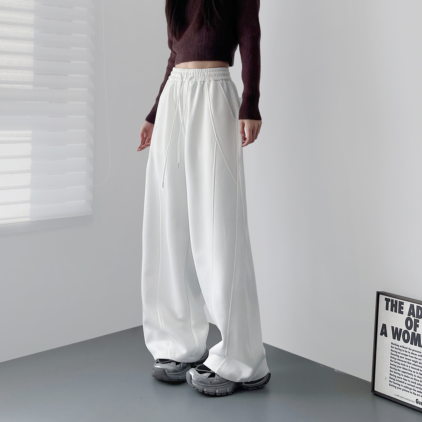 蜜略大码胖mm纯色阔腿裤梨形身材