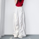 白色不透抽绳薄款 工装 裤 大码 女胖mm宽松显瘦200斤防晒运动阔腿裤