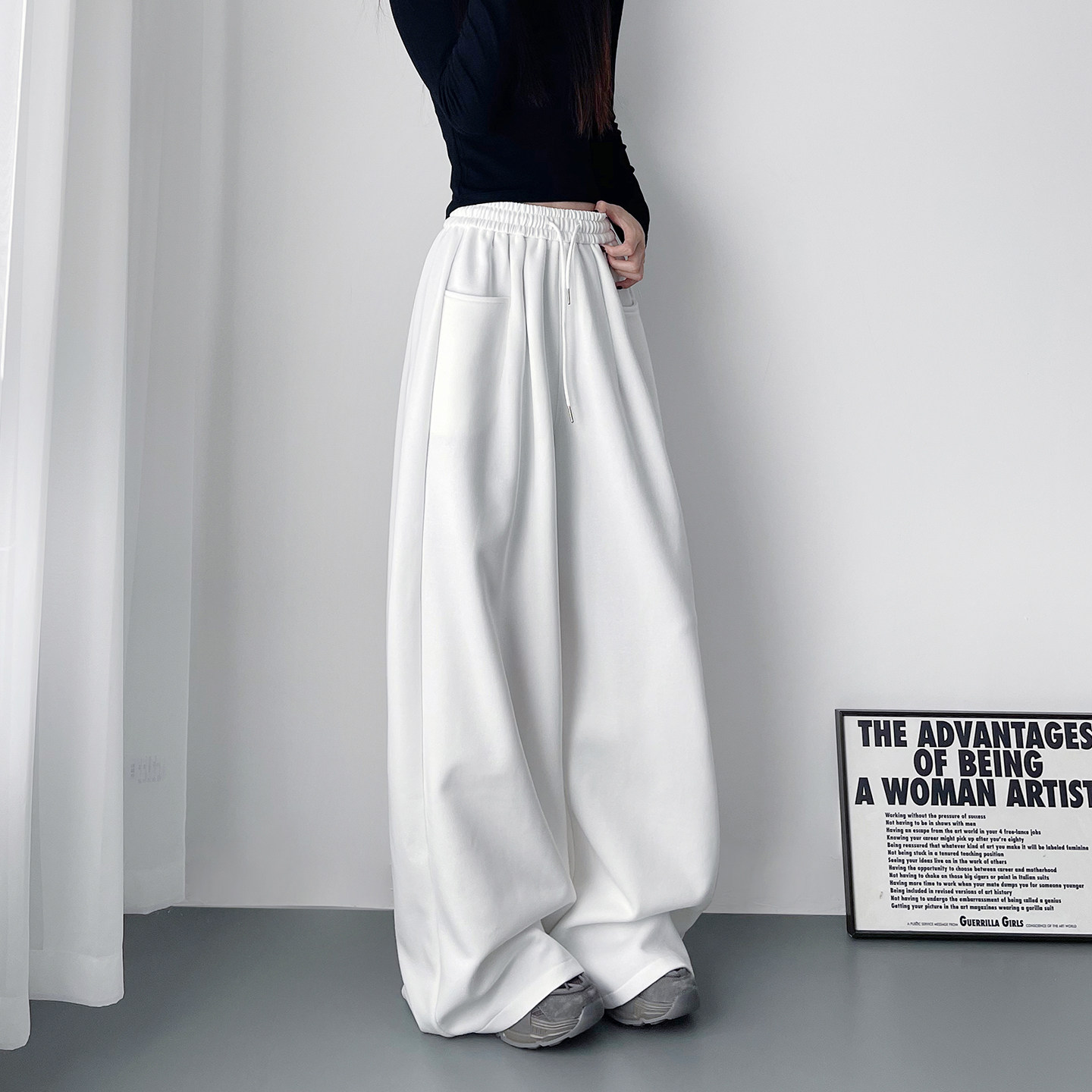 大码白色慵懒风软糯运动阔腿裤女春季胖mm显瘦遮肉直筒休闲山本裤,女装/女士精品,大码裤装,淘宝优惠券,粉丝福利购,淘宝优惠卷