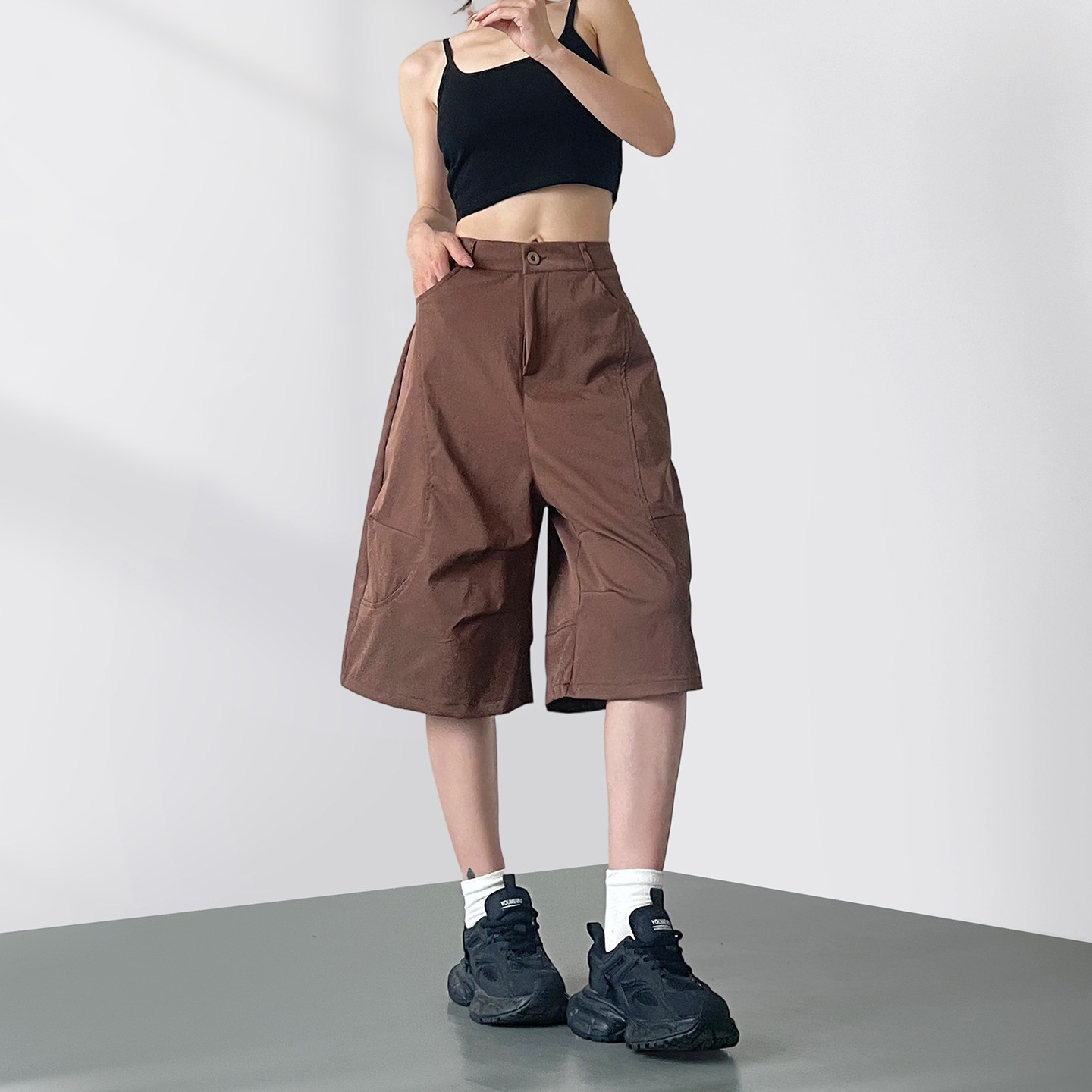 美式大码工装运动短裤女夏薄款宽松凉感胖mm休闲七分裤户外登山裤
