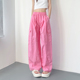 宽松显瘦运动直筒裤 粉色工装 大码 胖mm冰丝速干休闲裤 阔腿裤 女夏季