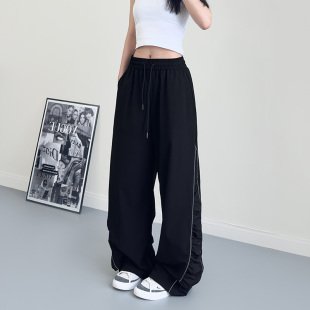 女胖mm高腰抽绳褶皱宽松显瘦藏肉设计感休闲速干裤 运动裤 春季 大码