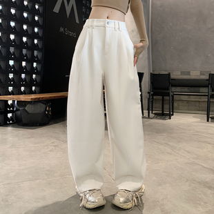 女2024冬季 裤 大码 红色垂感工装 胖mm阔腿显瘦阔腿弯刀裤 高腰奶奶裤