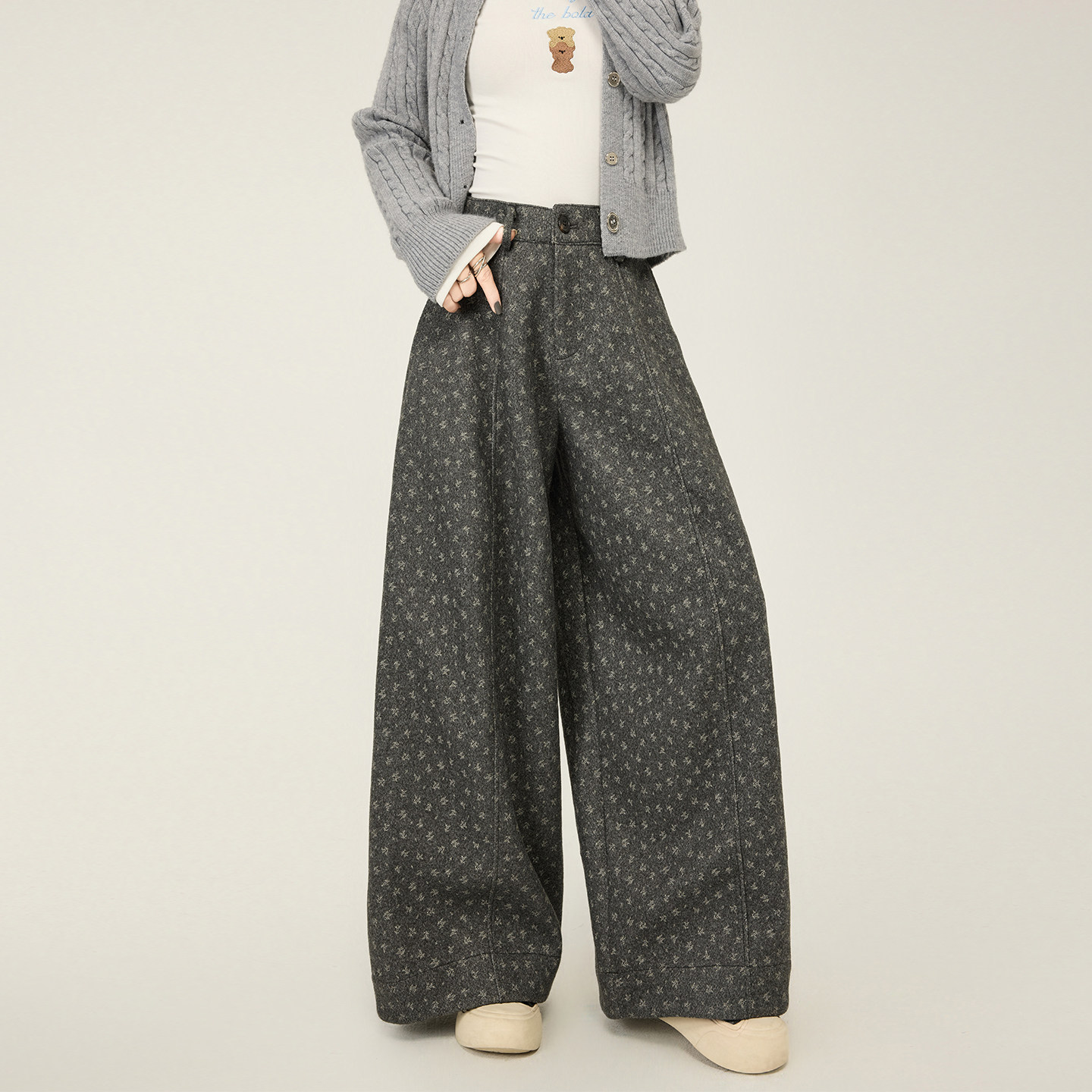 大码设计感小碎花高腰西装裤女胖mm显瘦藏肉慵懒风宽松垂感阔腿裤,女装/女士精品,大码裤装,淘宝优惠券,粉丝福利购,淘宝优惠卷