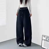 设计感格子拼接休闲运动裤 胖mm显瘦软糯垂感阔腿运动卫裤 秋季 新款