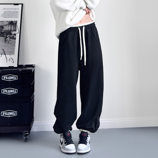 加厚束脚保暖裤 加绒阔腿裤 冬季 胖mm高腰宽松显瘦拼接休闲裤 女大码