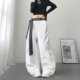 胖mm慵懒风垂感休闲长裤 大码 女秋季 新款 设计感个性 格子腰带阔腿裤