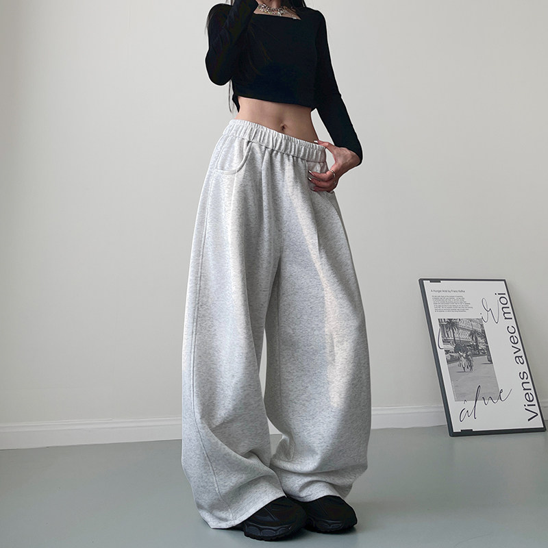 梨型身材浅花灰宽松显瘦直筒裤冬季加绒微胖女孩松弛感运动阔腿裤,女装/女士精品,大码裤装,淘宝优惠券,粉丝福利购,淘宝优惠卷