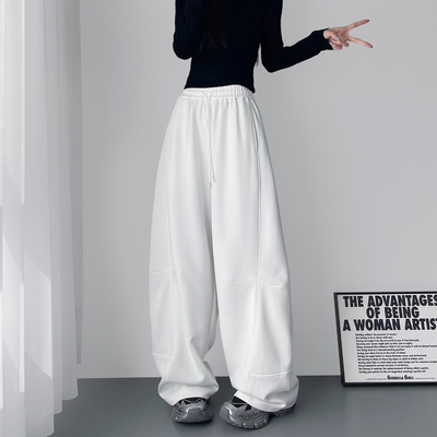 蜜略大码宽松胖MM秋季纯色阔腿裤