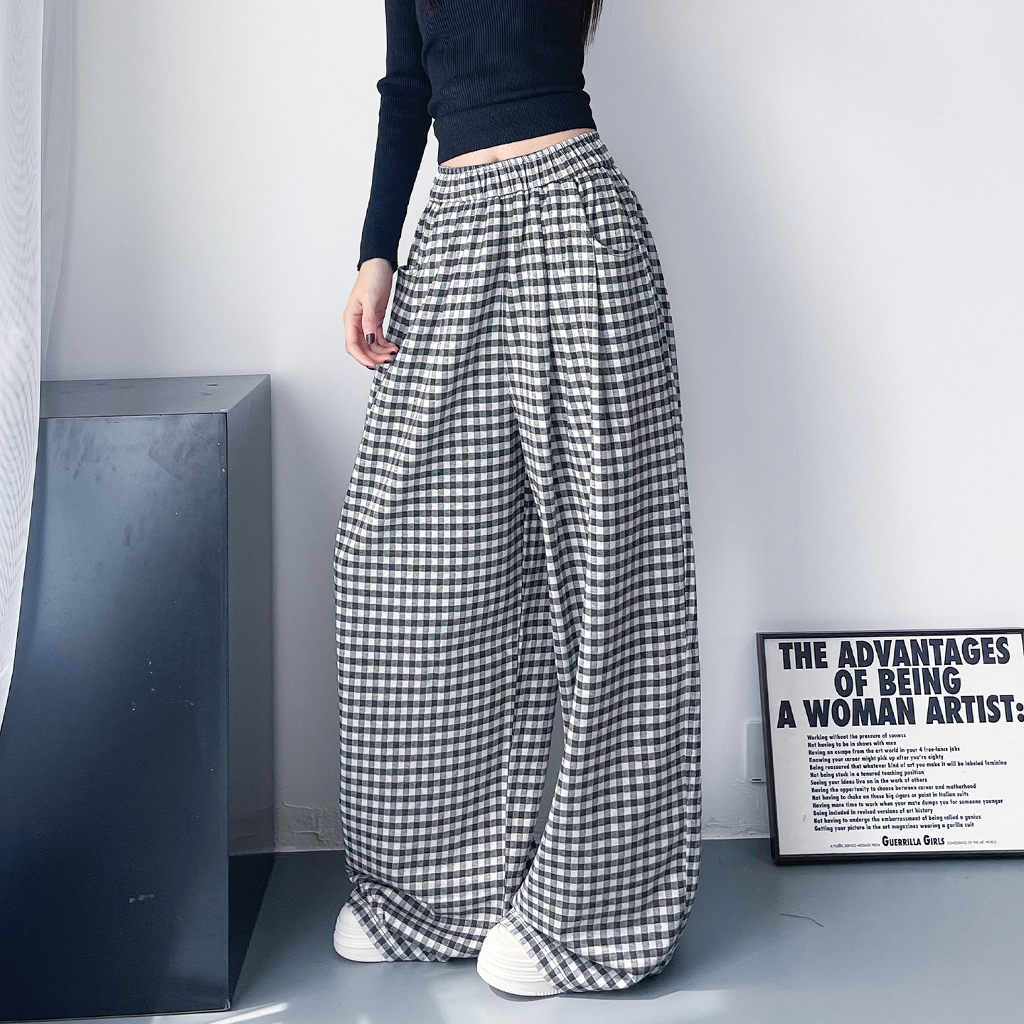 大码设计感格子休闲阔腿裤女春季新款胖mm显瘦宽松软糯拖地香蕉裤,女装/女士精品,大码裤装,淘宝优惠券,粉丝福利购,淘宝优惠卷