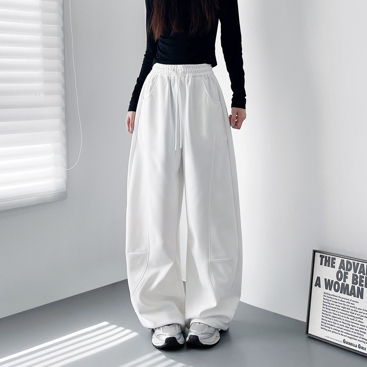 大码白色软糯奶芙阔腿裤女春季新款胖mm显瘦宽松慵懒风运动卫裤子,女装/女士精品,大码裤装,淘宝优惠券,粉丝福利购,淘宝优惠卷