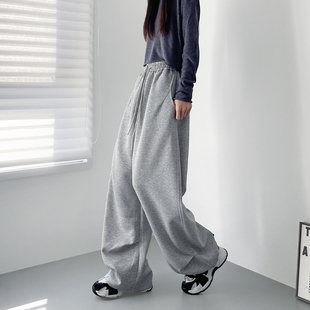 大码高腰显瘦酷飒拽姐阔腿裤女春季新款胖mm宽松慵懒休闲运动卫裤