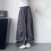 裤 高腰酷飒冰丝休闲裤 胖mm宽松显瘦微褶阔腿裤 轻薄工装 女夏季 大码