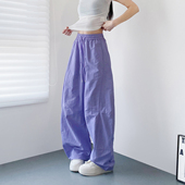 胖mm显瘦宽松藏肉直筒运动裤 大码 新款 女夏季 高腰压褶设计感阔腿裤