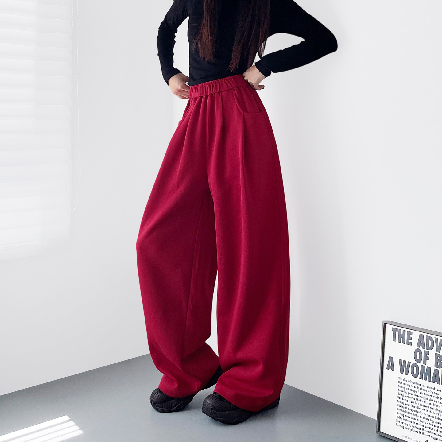 大码酷飒红色阔腿裤子女2026春季新款胖mm显瘦宽松慵懒休闲弯刀裤,女装/女士精品,大码裤装,淘宝优惠券,粉丝福利购,淘宝优惠卷