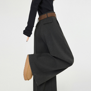 毛呢西装裤女冬季加厚保暖防寒阔腿裤大妈胖mm显瘦修身拖地休闲裤