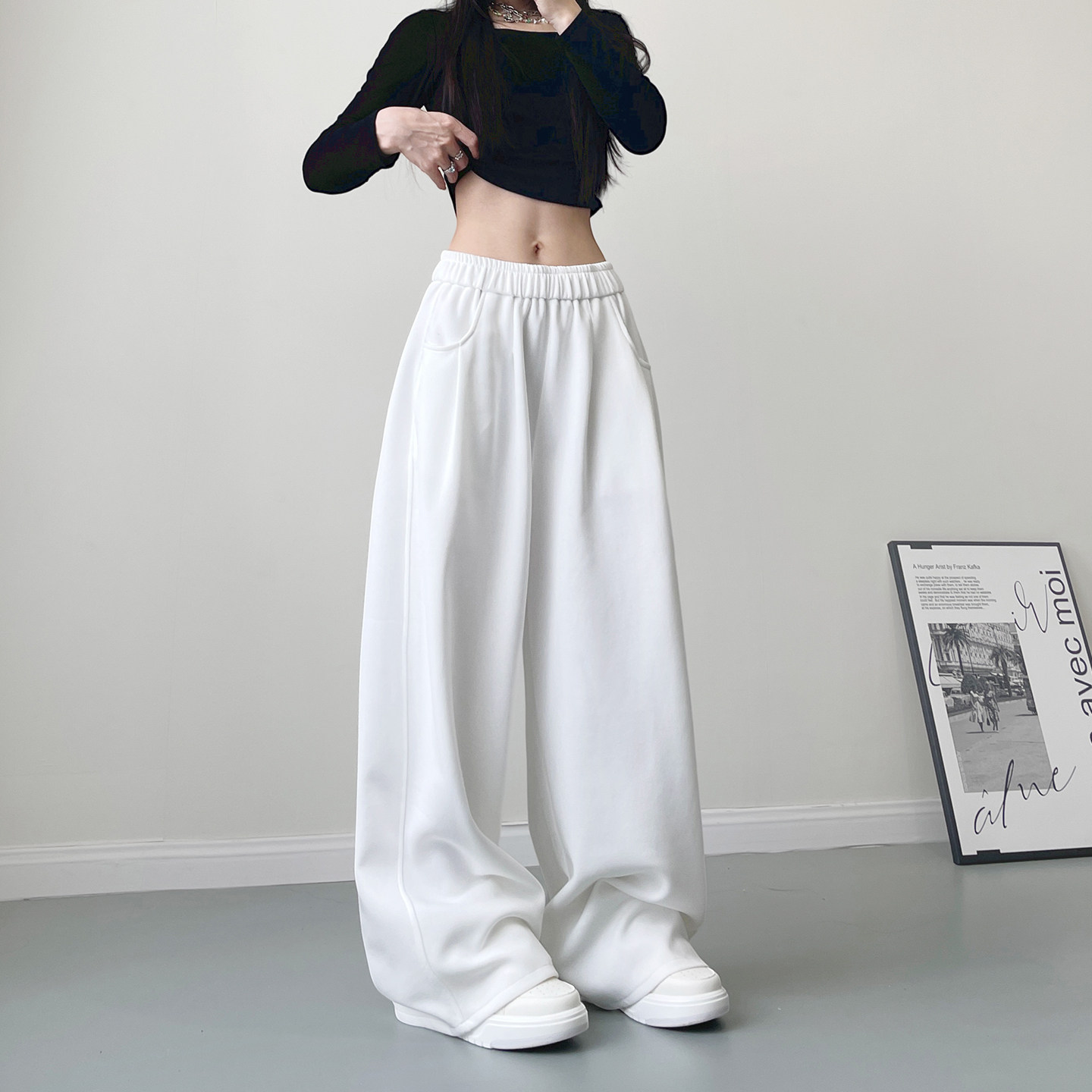 白色运动卫裤女2026春季新款大码胖mm显瘦遮肉跳舞登山休闲阔腿裤,女装/女士精品,大码裤装,淘宝优惠券,粉丝福利购,淘宝优惠卷
