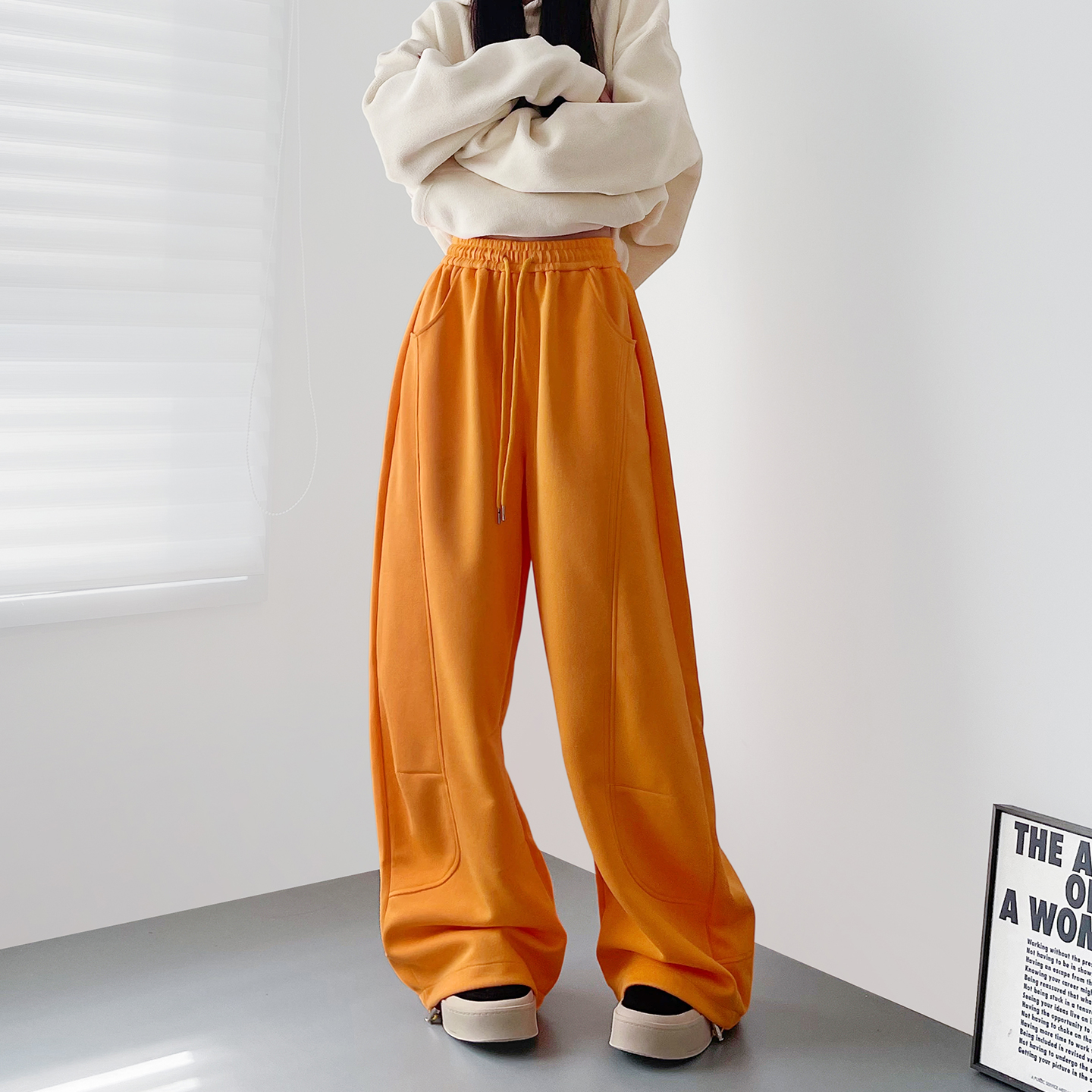 蜜略大码宽松胖MM冬季纯色阔腿裤