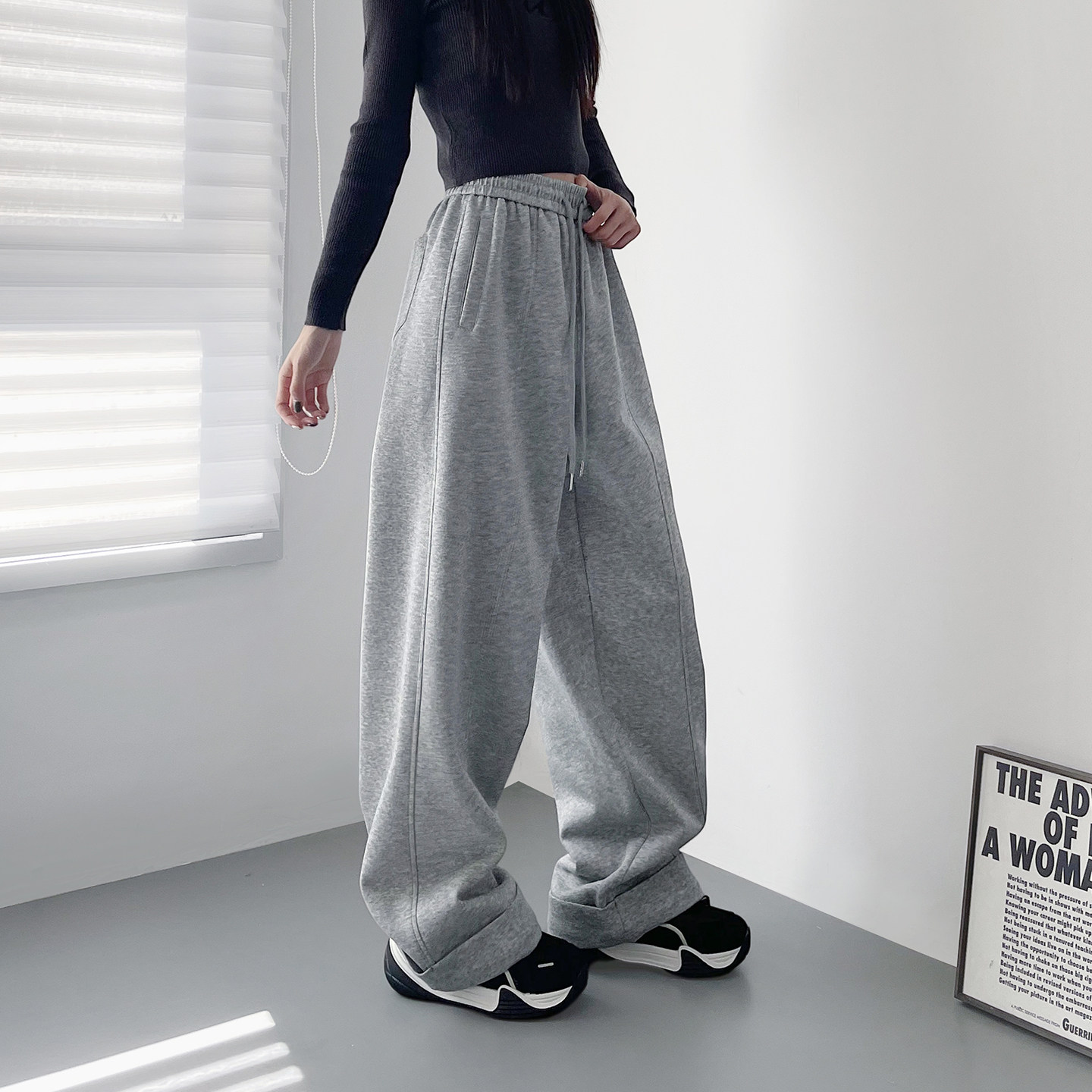 大码浅花灰慵懒风软糯阔腿裤女冬季新款胖mm显瘦宽松垂感运动卫裤,女装/女士精品,大码裤装,淘宝优惠券,粉丝福利购,淘宝优惠卷