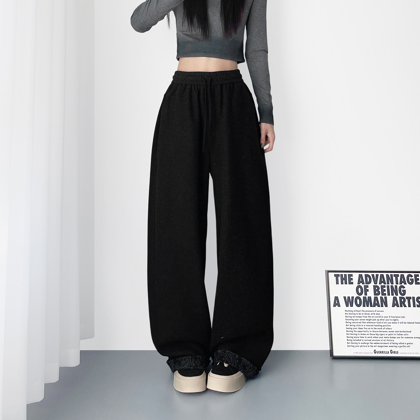 大码拼接腰果印花阔腿裤女2026春季新款胖mm显瘦慵懒仿羊绒休闲裤,女装/女士精品,大码裤装,淘宝优惠券,粉丝福利购,淘宝优惠卷