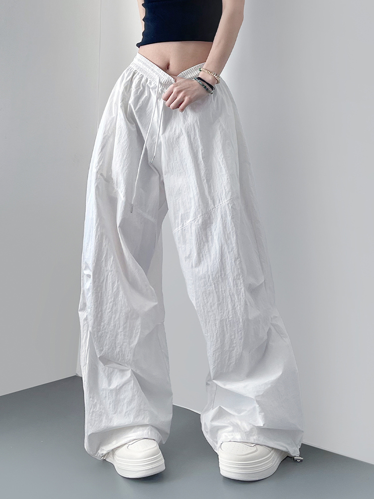 白色不透冰丝速干裤女跑步大码胖美式宽松显瘦防晒运动工装裤子