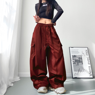 大码微胖女孩宽松显瘦阔腿裤女秋季大裤腿梨形身材休闲运动工装裤