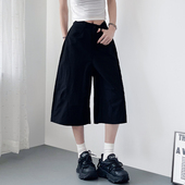 女夏季 大码 胖mm梨型身材显瘦高腰阔腿工装 黑色冰丝速干短裤 七分裤