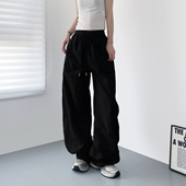 胖mm显瘦宽松休闲阔腿裤 黑色美式 子 新款 大码 冰丝速干裤 女2026夏季