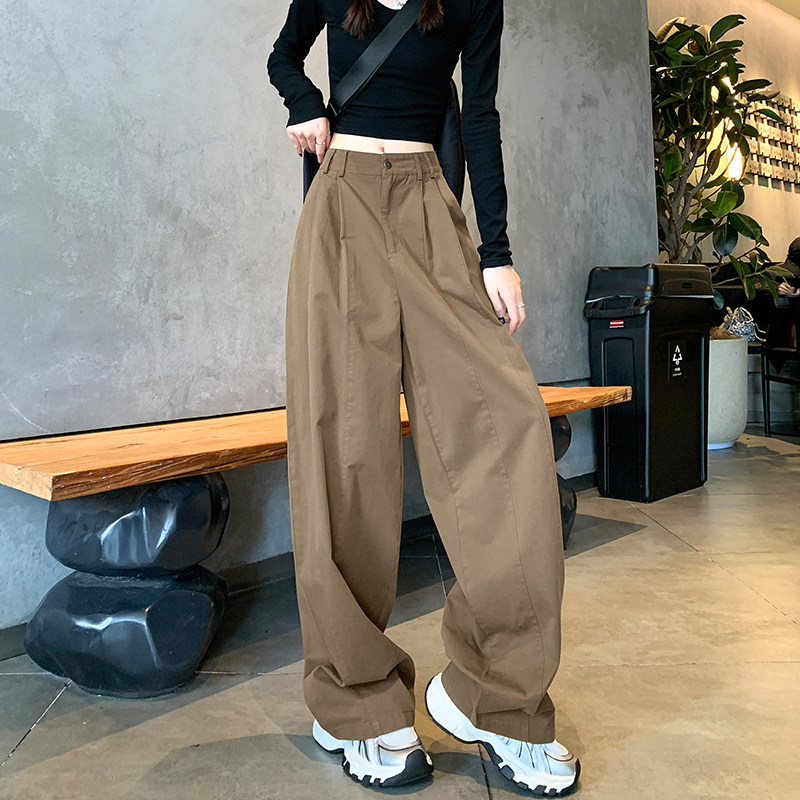 大码工装阔腿裤女早秋胖mm宽松显瘦压褶休闲裤高腰垂感窄版拖地裤,女装/女士精品,大码裤装,淘宝优惠券,粉丝福利购,淘宝优惠卷