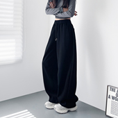 宽松运动阔腿香蕉裤 女冬季 新款 大码 胖mm显瘦慵懒风加绒阔腿弯刀裤