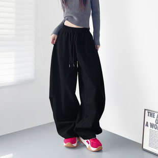 阔腿裤冬季显瘦松弛感大裤腿运动裤女大码胖mm慵懒风垂感休闲裤子