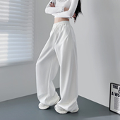 女2026春季 新款 大码 白色奶芙软糯休闲卫裤 胖mm显瘦慵懒运动阔腿裤