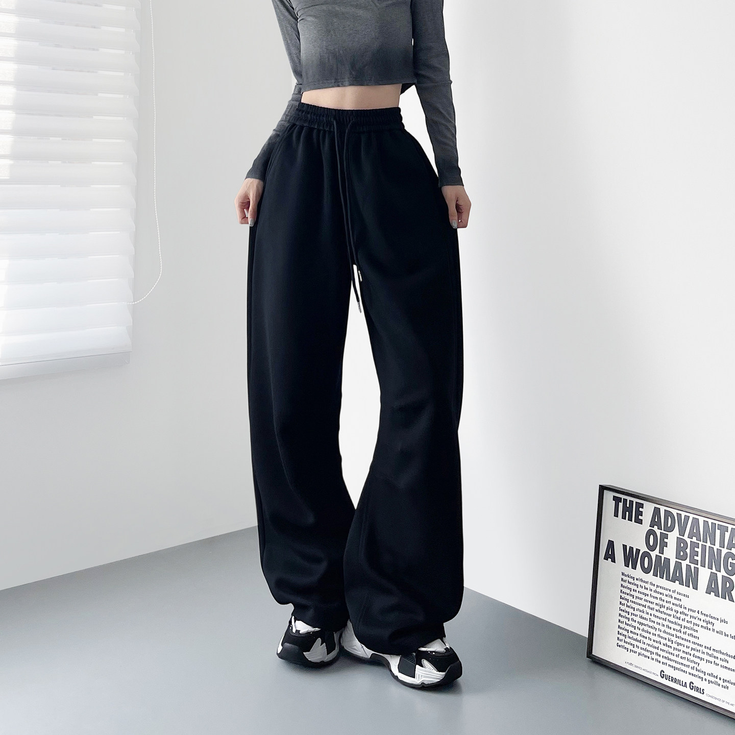 大码秋季高腰显瘦运动阔腿裤女2025新款百搭好看显高宽松休闲卫裤,女装/女士精品,大码裤装,淘宝优惠券,粉丝福利购,淘宝优惠卷