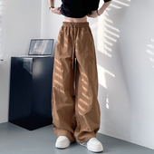 裤 大码 胖mm显瘦遮肉直筒运动裤 高腰束脚工装 宽松休闲阔腿裤 女夏季