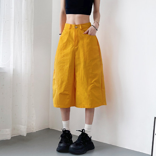 蜜略大码宽松胖MM夏季纯色七分裤