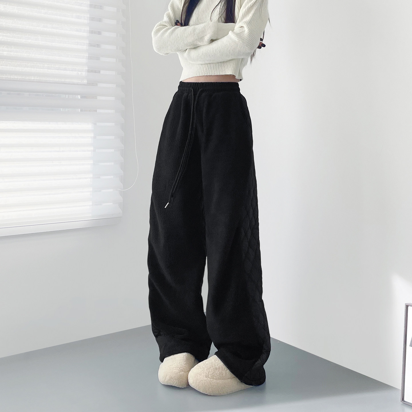 一裤过冬大码胖mm显瘦保暖加绒阔腿裤女设计感拼接羽绒加厚毛毛裤,女装/女士精品,大码裤装,淘宝优惠券,粉丝福利购,淘宝优惠卷