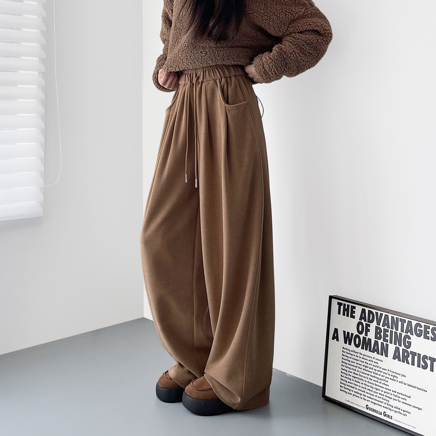 大码卡其色仿羊绒山本阔腿裤女胖mm显瘦慵懒风保暖防风直筒休闲裤,女装/女士精品,大码裤装,淘宝优惠券,粉丝福利购,淘宝优惠卷