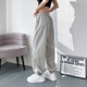 大码 宽松显瘦胖mm200斤冰丝速干阔腿运动裤 高腰灰色休闲裤 女夏季
