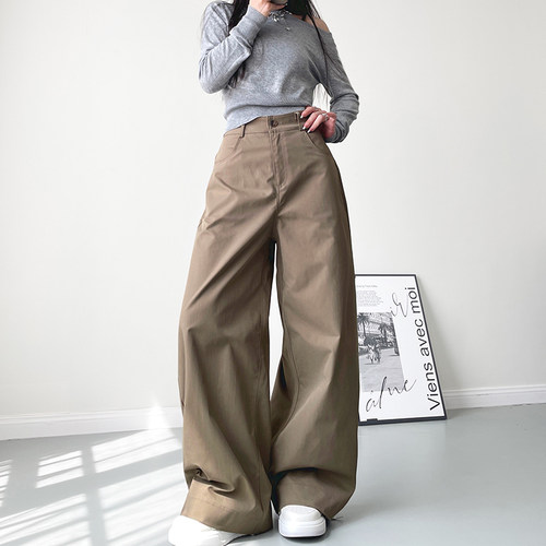 蜜略秋季微胖女孩宽松微喇阔腿裤