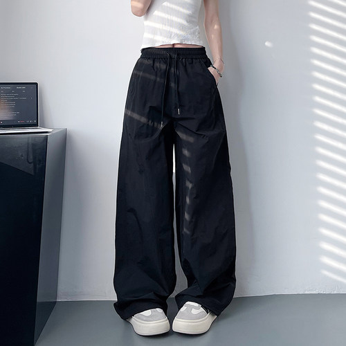 蜜略大码宽松休闲女生纯色阔腿裤