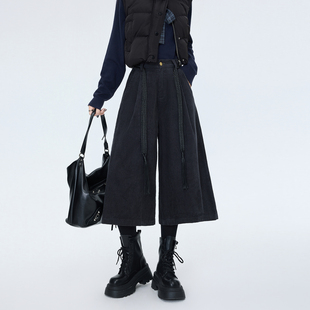 大码灯芯绒七分直筒阔腿裤冬季老钱风小个子酷飒设计感胖mm休闲裤