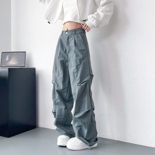 显瘦工装 休闲伞兵西装 裤 胖mm阔腿裤 梨形身材女早秋2024新款 大码