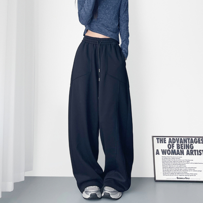 蜜略大码宽松胖MM秋季纯色阔腿裤