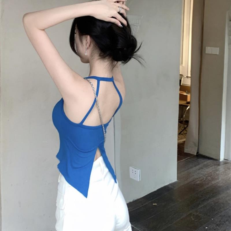 甜欣STUDIO夏挂脖吊带背心女内搭带胸垫开叉美背短款辣妹修身显瘦