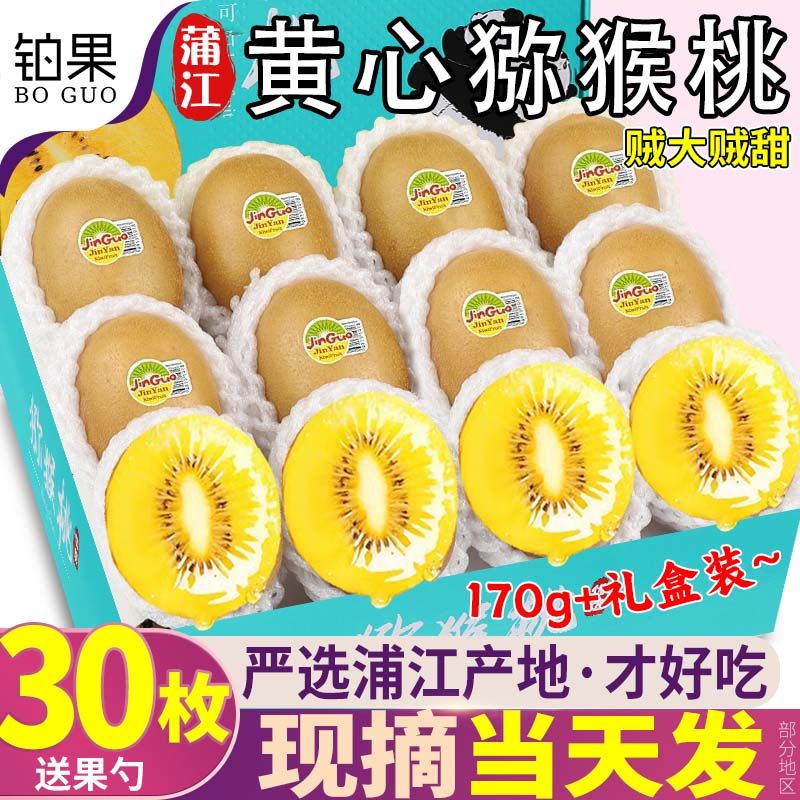 正宗四川黄心猕猴桃30枚大果新鲜孕妇水果中秋礼盒奇异果金果包邮