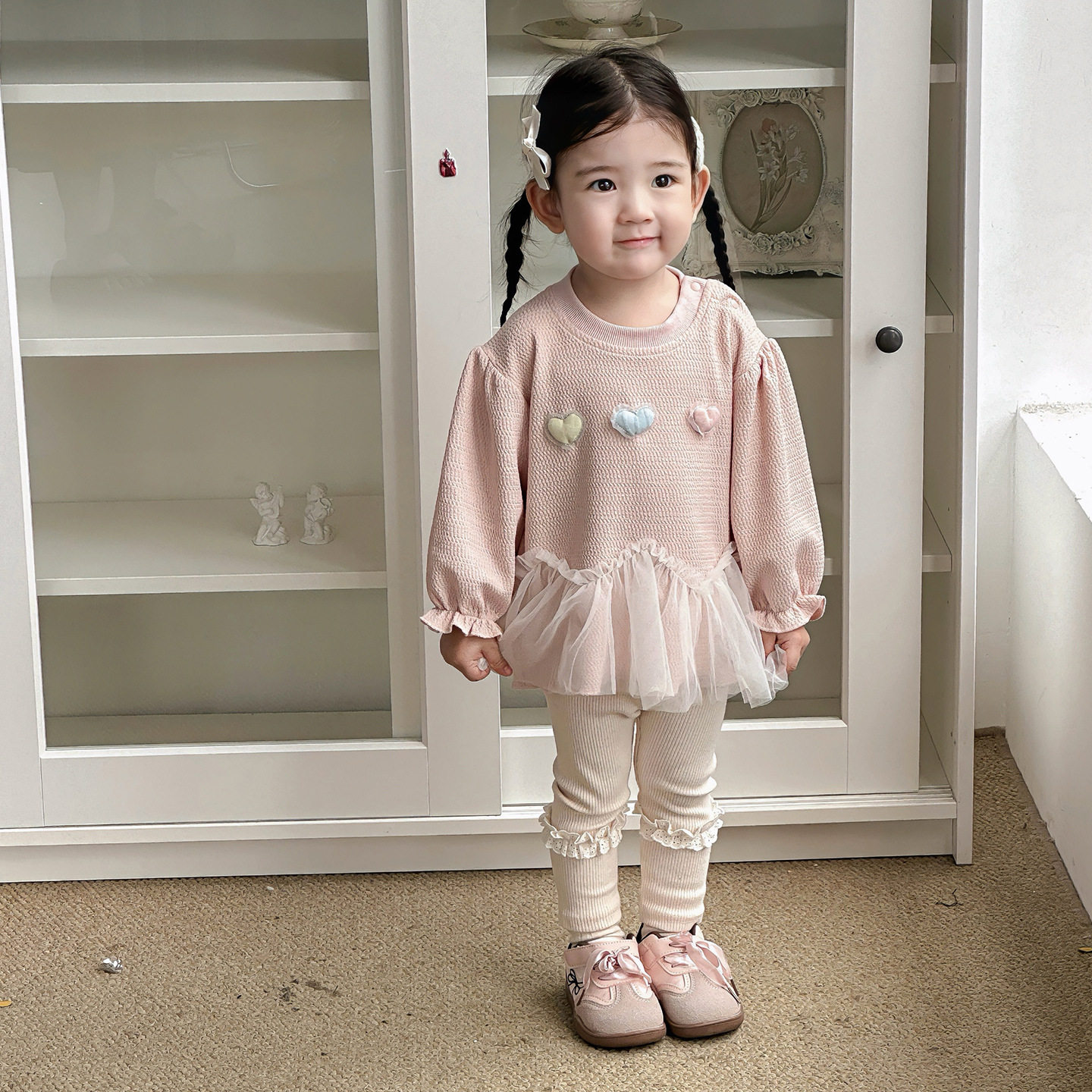 2025秋季新款婴幼儿拼纱卫衣儿童运动套装