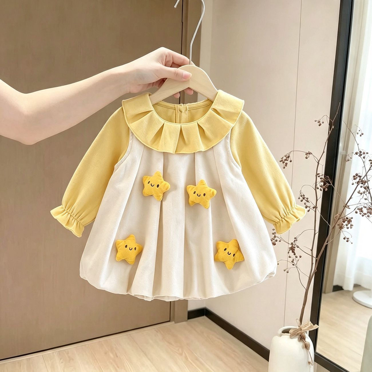 女宝宝假两件小裙子2026春秋可爱洋气上衣花苞裙婴儿衣服时髦长袖